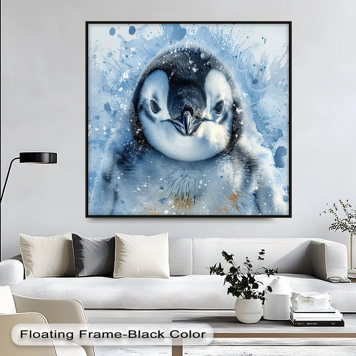 Baby Penguin Splash – Watercolor Arctic Animal Canvas Print - MyPhotoStation