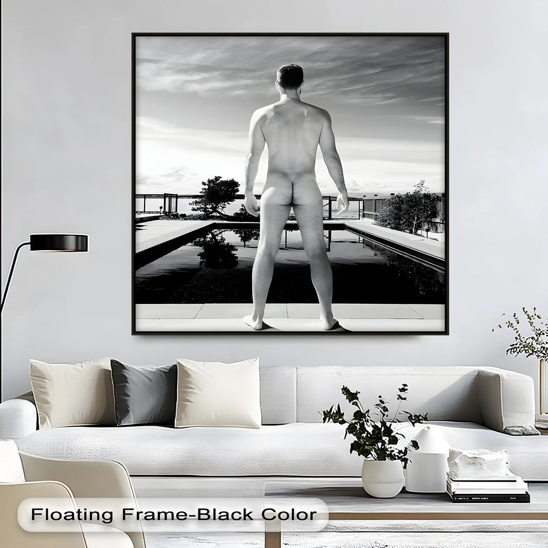 Stillness Before the Dive – Black and White Male Nude Canvas Print - MyPhotoStation