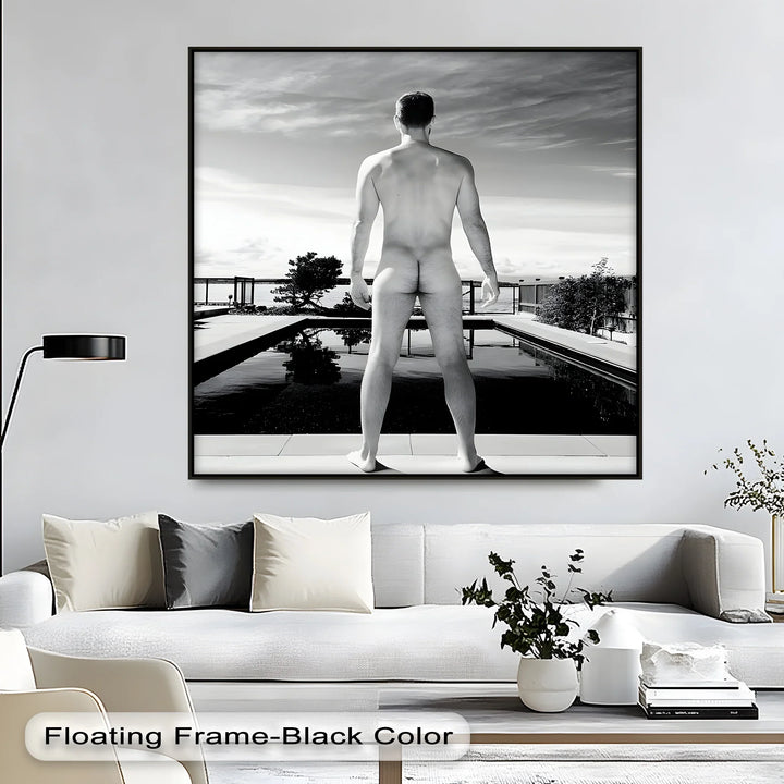 Stillness Before the Dive – Black and White Male Nude Canvas Print - MyPhotoStation