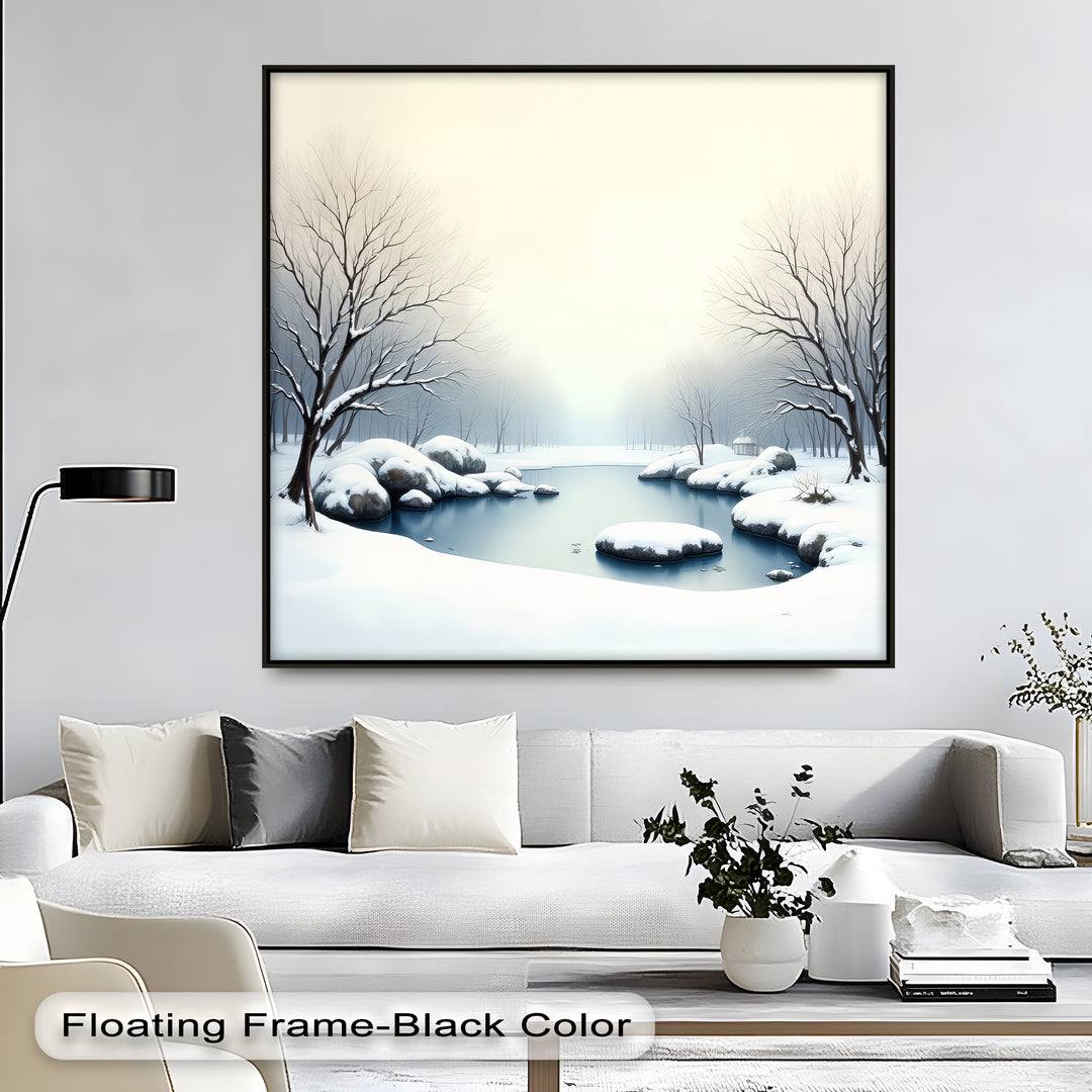Silent Winter Lake – Snowy Landscape Canvas Wall Art | Large Canvas