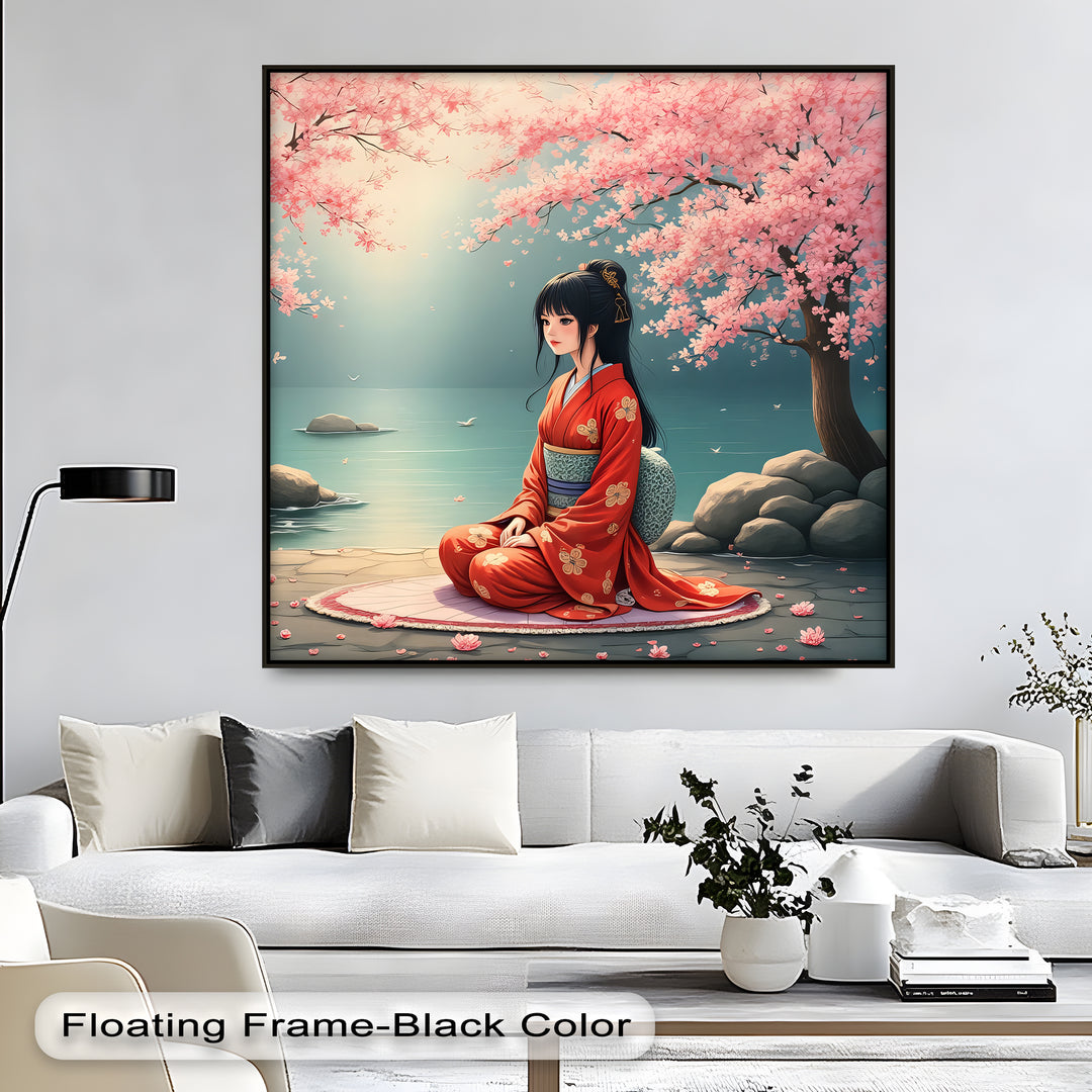 Cherry Blossom Serenity – Japanese Geisha Kimono Canvas Wall Art | Canvas Art