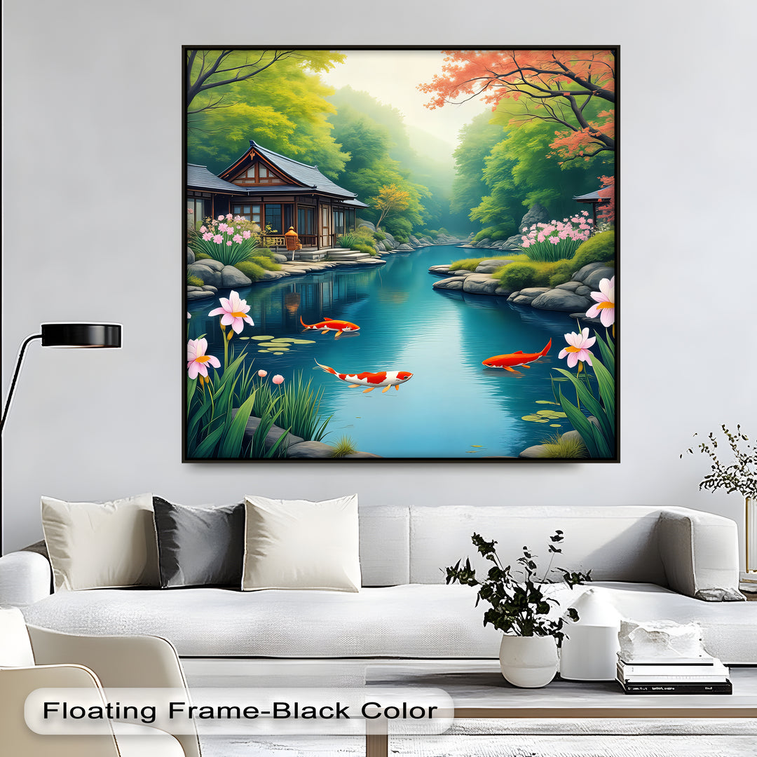 Zen Koi Pond by Japanese House – Canvas Wall Art | Framed Art