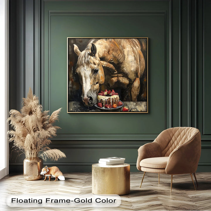 Sweet Tooth Stallion – Horse with Strawberry Cake Animal Canvas Print - MyPhotoStation