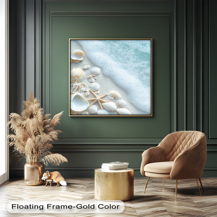 Perfect for bathroom, hallway, or cottage-style spaces, this beach cottage art piece adds a fresh and airy touch with seashells by the shore.

