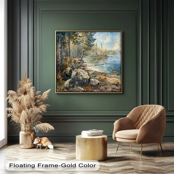 Tranquil Lakeside Morning – Serene Forest and Water Canvas Print - MyPhotoStation