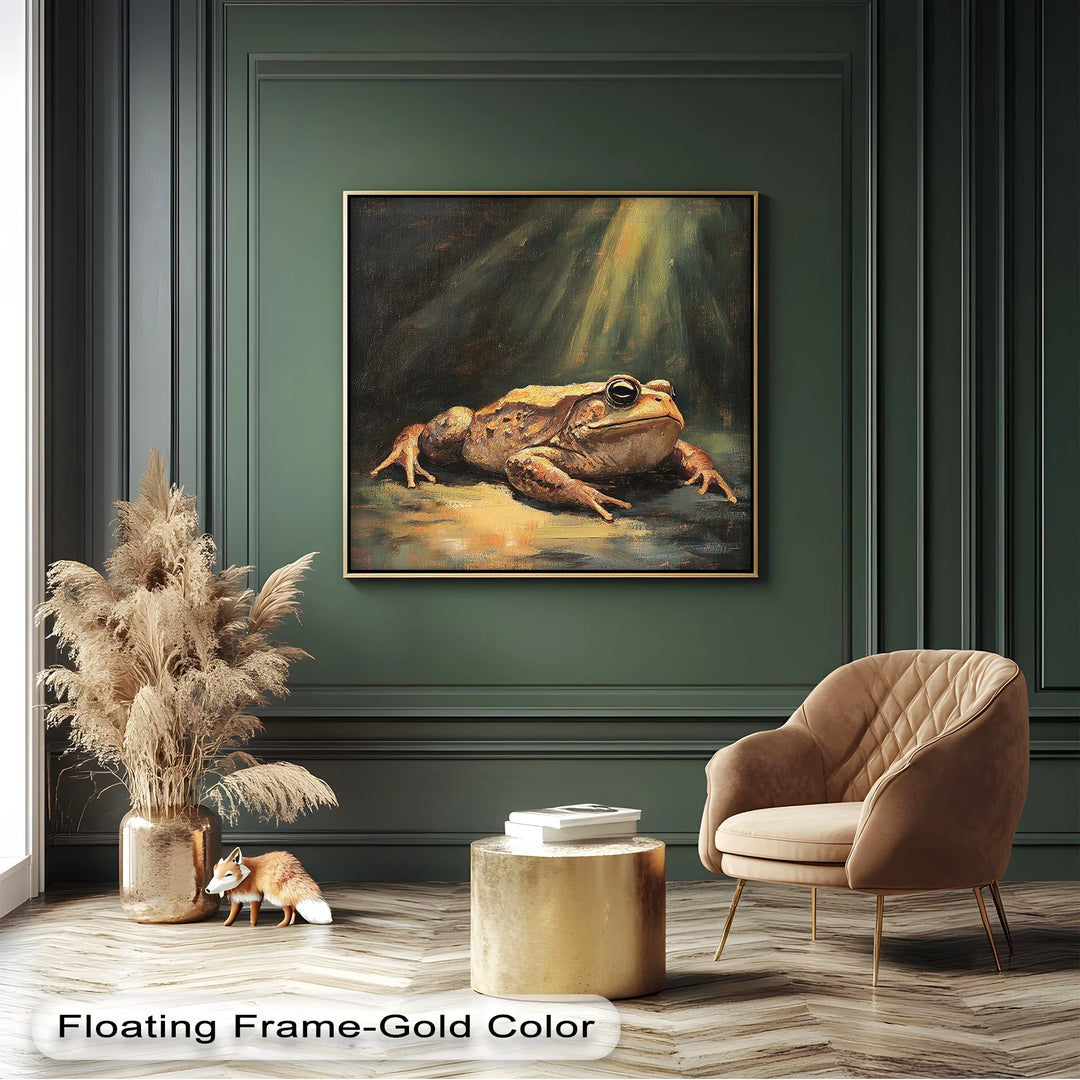 Enlightened Watcher – Dramatic Frog Under Spotlight Canvas Print - MyPhotoStation