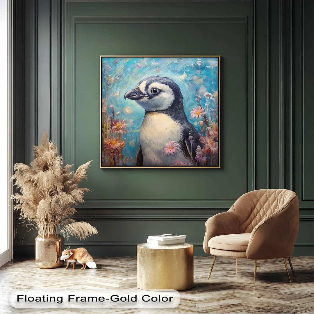 Blossom Companion – Dreamy Penguin Animal Canvas Print - MyPhotoStation