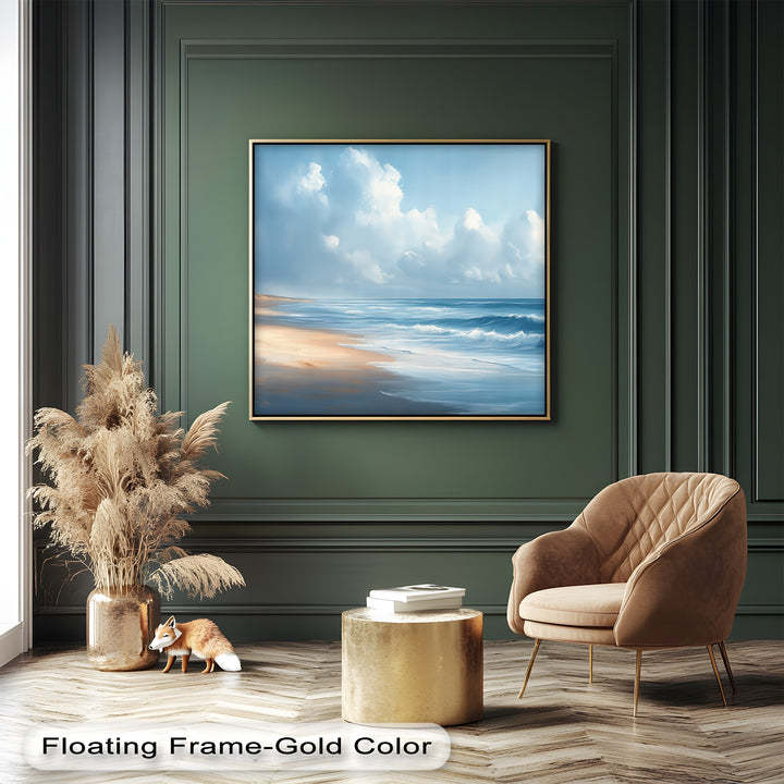 Perfect for relaxation spaces, this modern coastal wall art turns any wall into a window to the sea, blending sky, sand, and water in timeless harmony.

