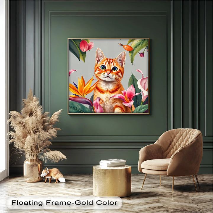 Tropical Curiosity – Orange Tabby Among Exotic Flowers Cat Canvas Print - MyPhotoStation