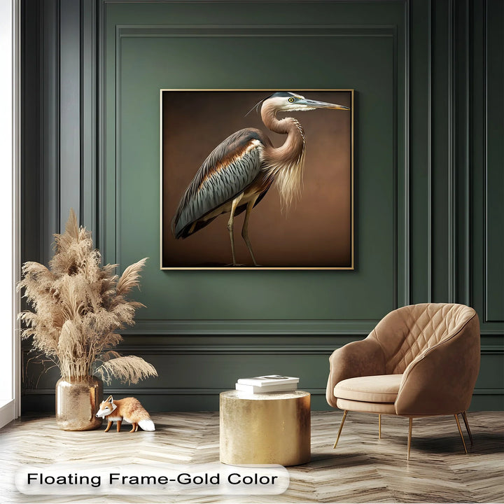 Elegant Heron on Earth Tones – Bird Portrait Canvas Print - MyPhotoStation