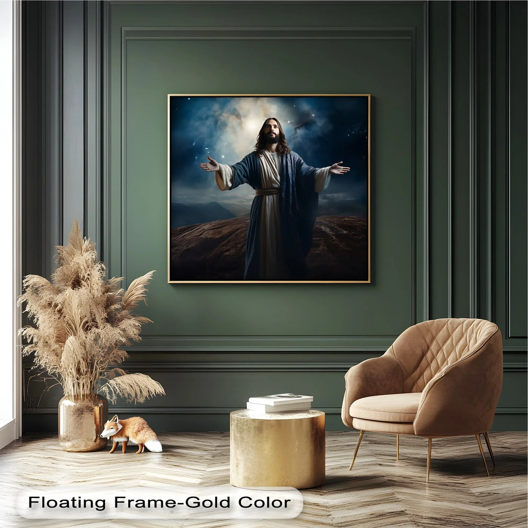 Savior in the heavens – religious canvas artwork for walls.

