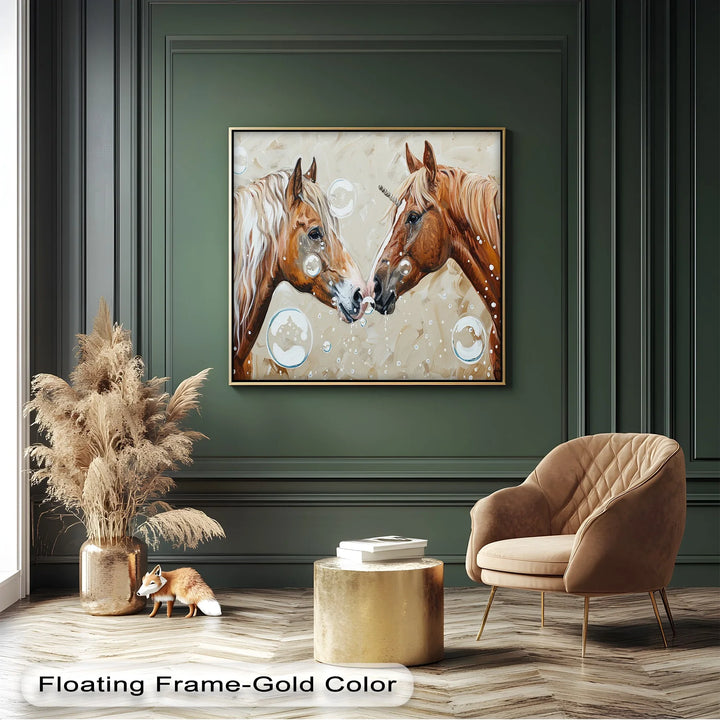 Bubble-Kissed Companions – Playful Unicorn Love Canvas Print - MyPhotoStation
