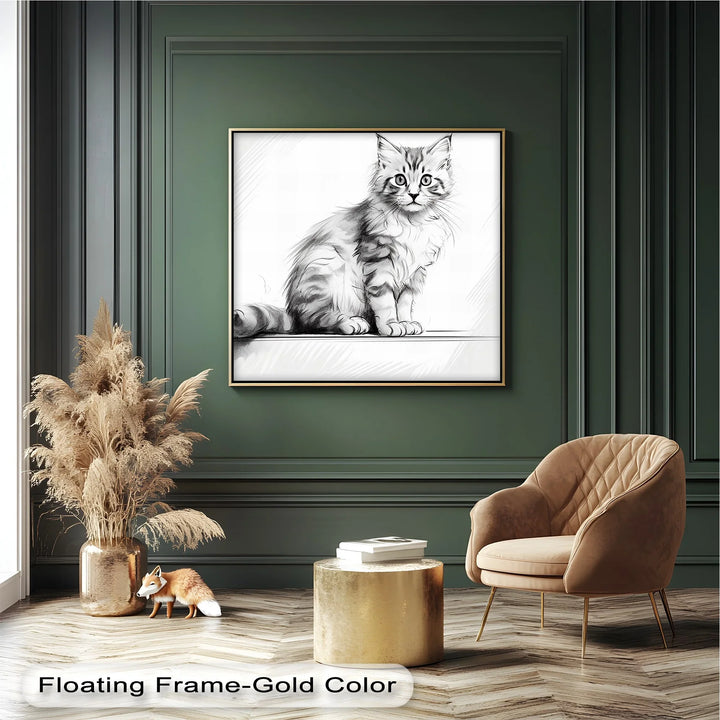 Whiskered Innocence – Fluffy Kitten Pencil Sketch Cat Canvas Print - MyPhotoStation