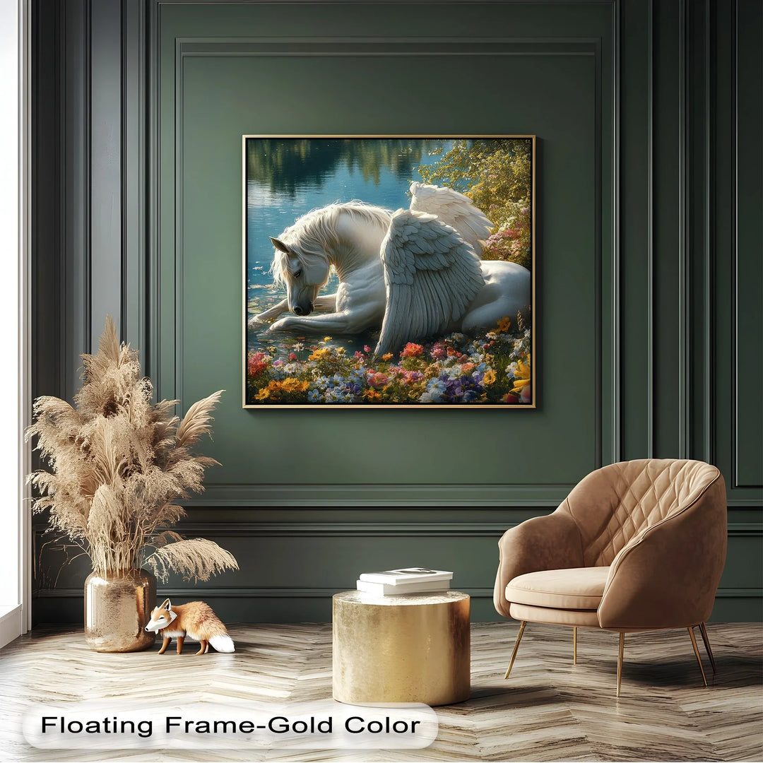 Serene Winged Unicorn by the Water – Fantasy Animal Canvas Print - MyPhotoStation