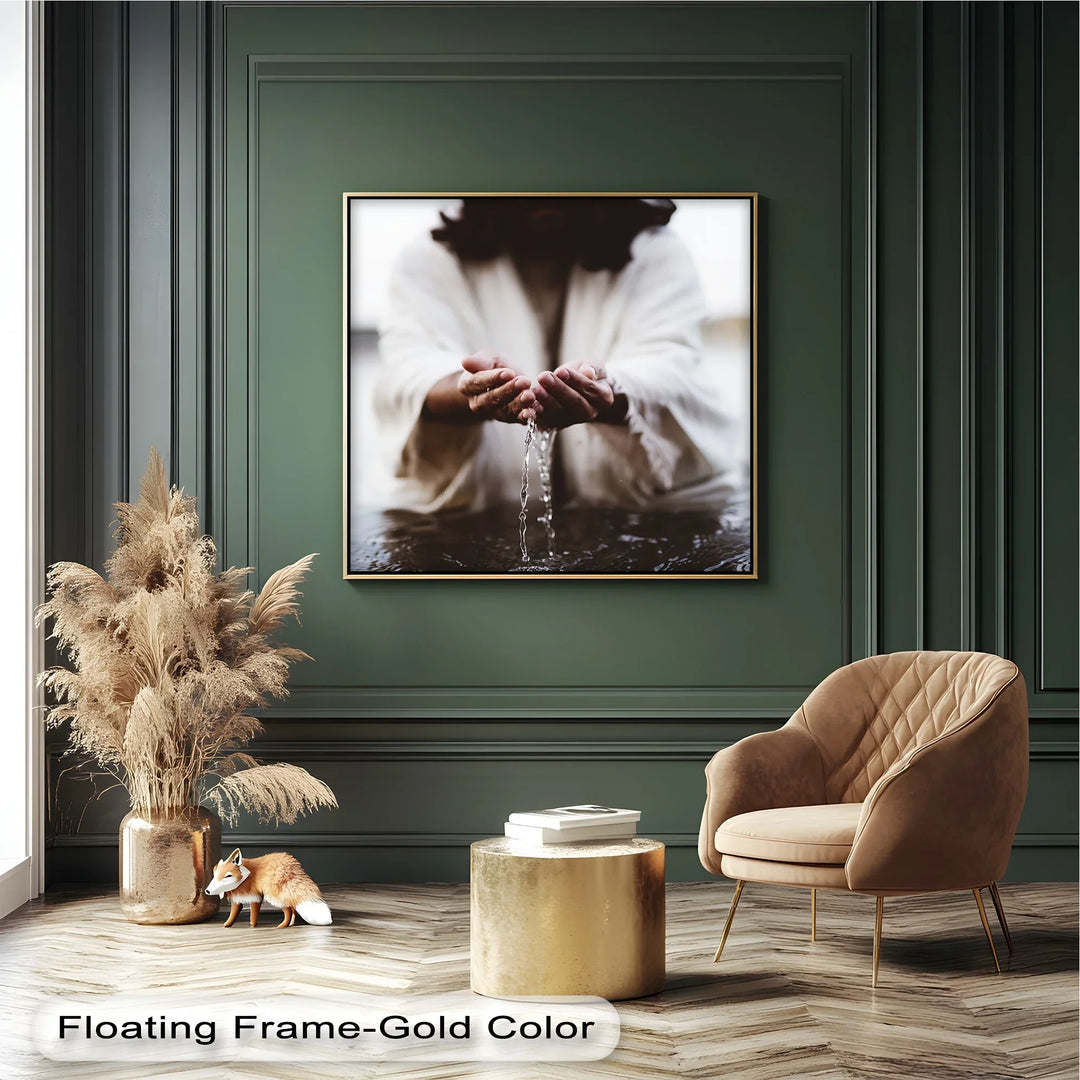 Sacred offering – Jesus water blessing canvas art.

