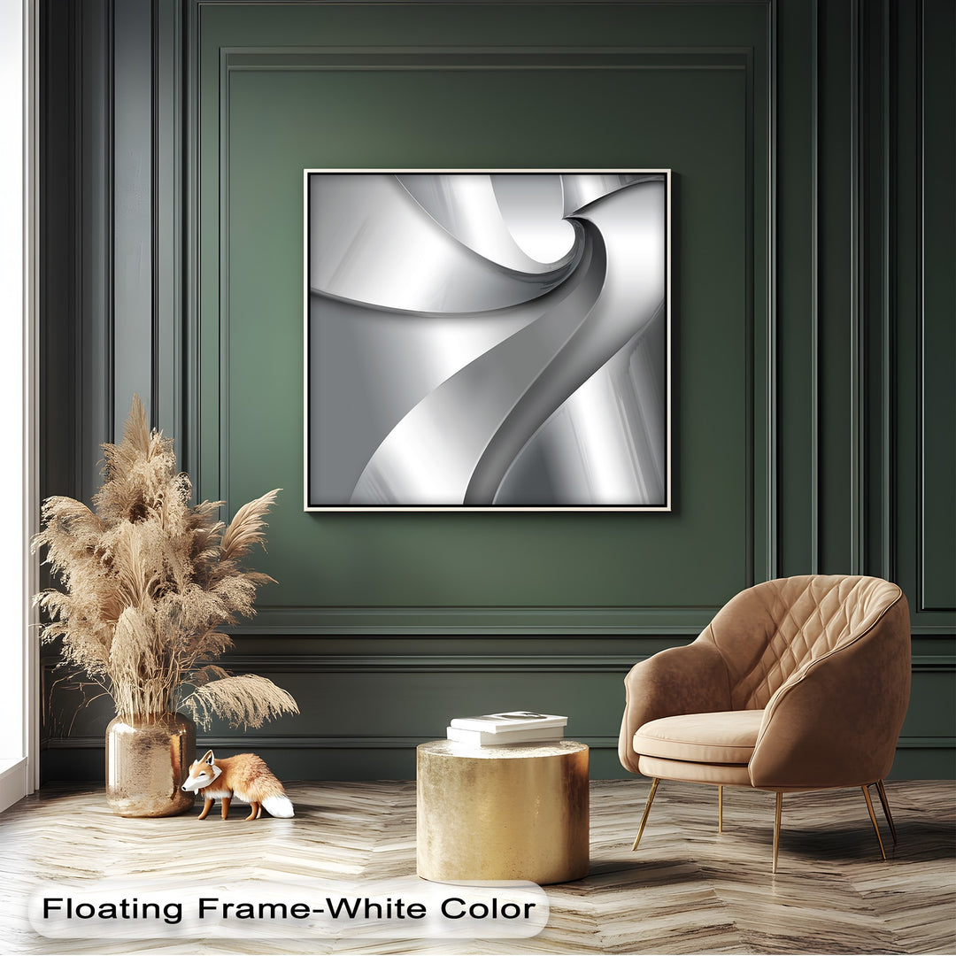 Emphasizing a strong sense of movement, this stunning silver flow canvas wall decor features fluid, elegant abstract curves.