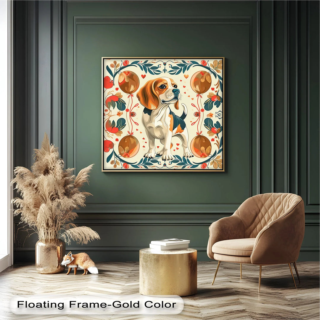 Decorative Dog Illustration with Floral Ornaments - Canvas Print - MyPhotoStation