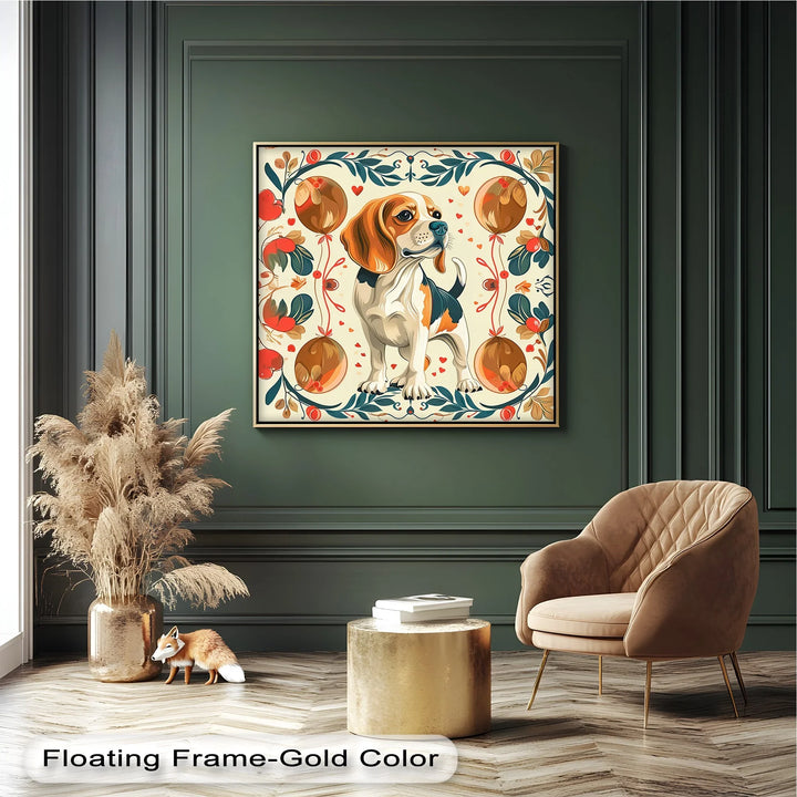 Decorative Dog Illustration with Floral Ornaments - Canvas Print - MyPhotoStation