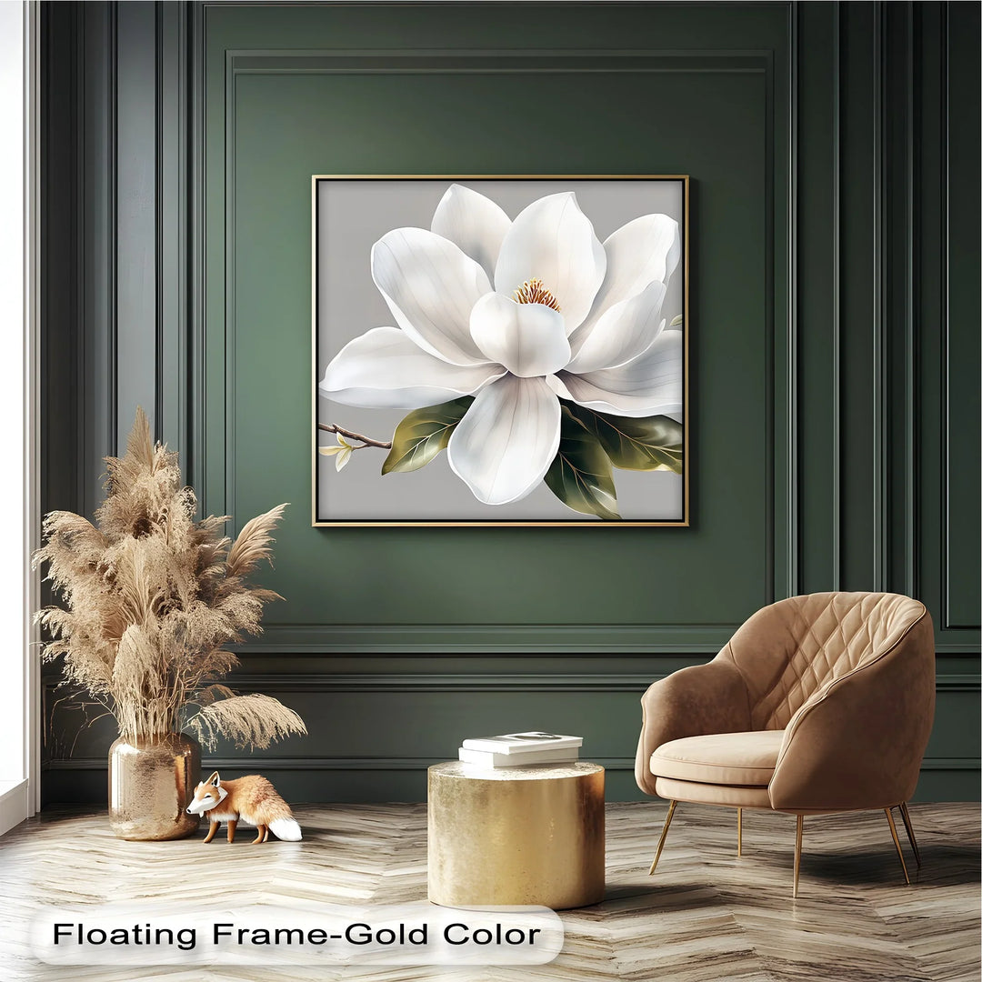 White Magnolia Bloom – Elegant Minimalist Floral Canvas Wall Art - MyPhotoStation