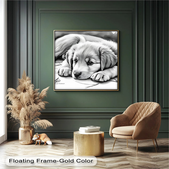 Gentle Gaze – Sad-Eyed Puppy in Black & White Canvas Print - MyPhotoStation