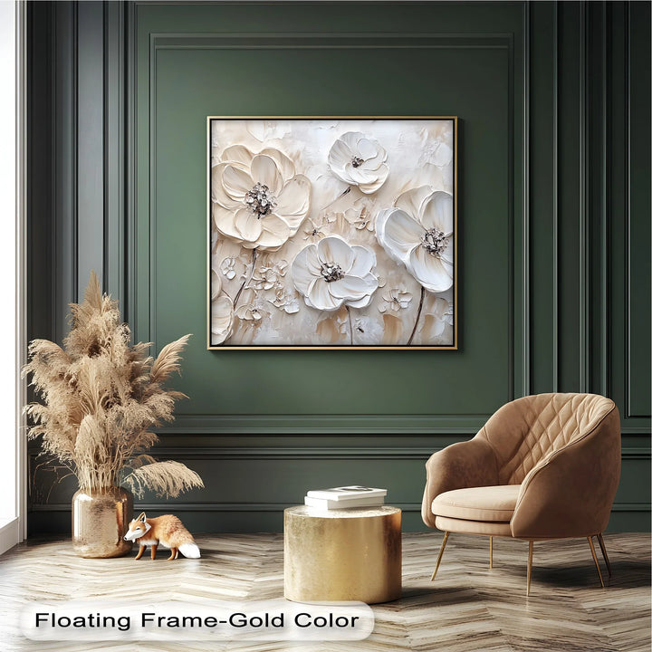 Ivory Elegance – Textured White Flower Canvas Wall Art - MyPhotoStation