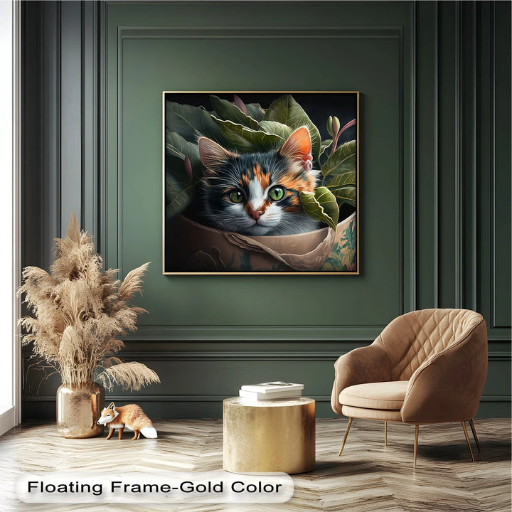 Jungle Hideout – Calico Cat Peeking Through Greenery Cat Canvas Print - MyPhotoStation