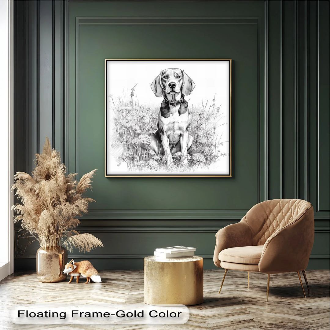 Hound Dog Among Wildflowers Pencil Drawing - Canvas Print - MyPhotoStation