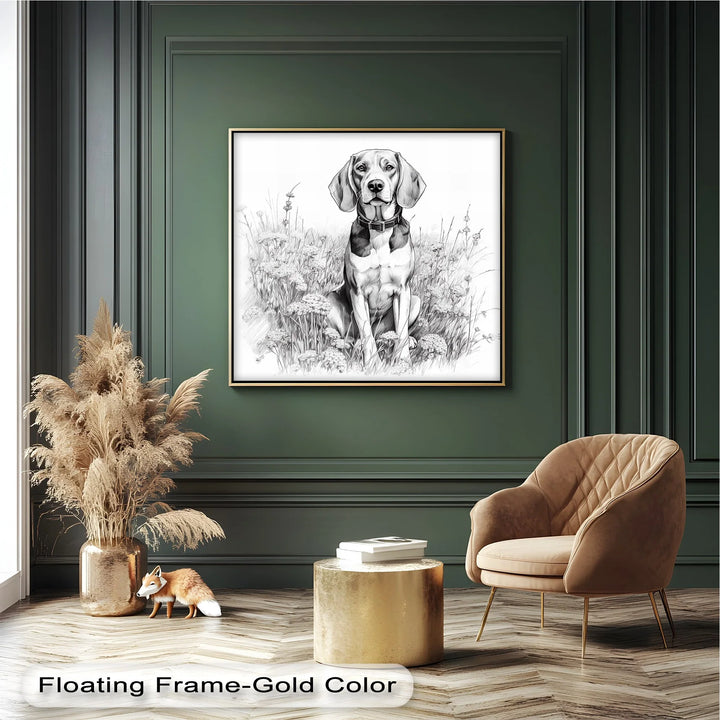 Hound Dog Among Wildflowers Pencil Drawing - Canvas Print - MyPhotoStation