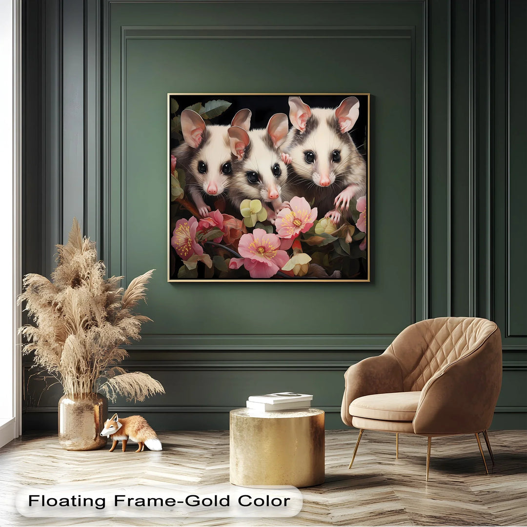 Curious Possum Trio Among Blossoms – Animal Canvas Print - MyPhotoStation