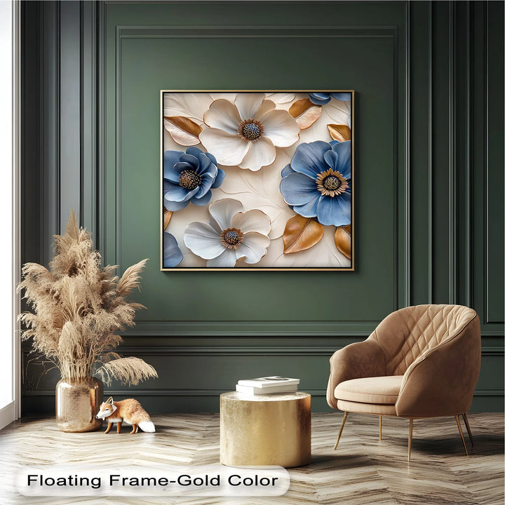 Blue and Gold Elegance – Sophisticated Floral Canvas Wall Art - MyPhotoStation