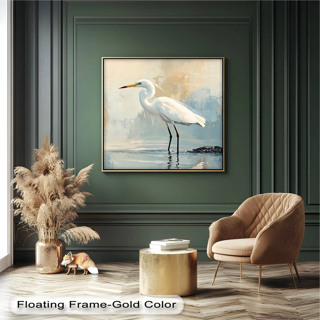 Still Waters – Majestic Egret in Soft Pastels Canvas Wall Art - MyPhotoStation