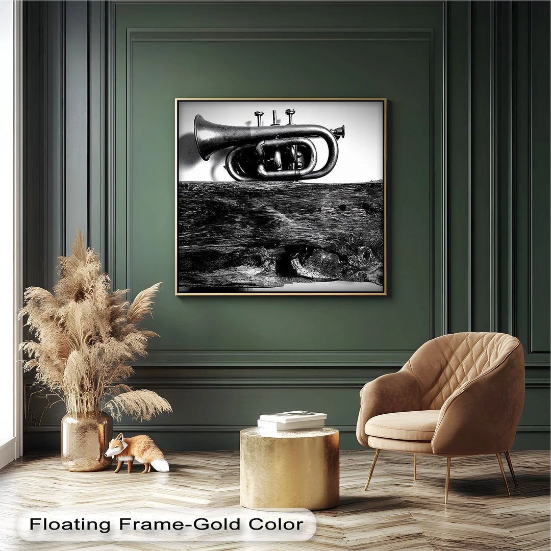 Rustic Trumpet Still Life – Black and White Vintage Music Canvas Prints - MyPhotoStation