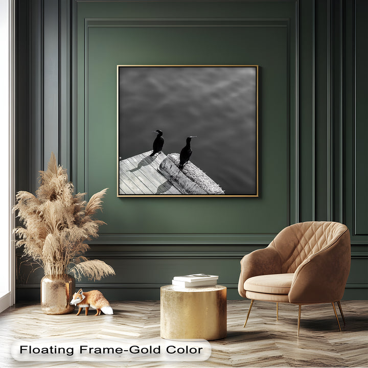 Twin Watchers – Minimalist Black and White Seabird Canvas Print