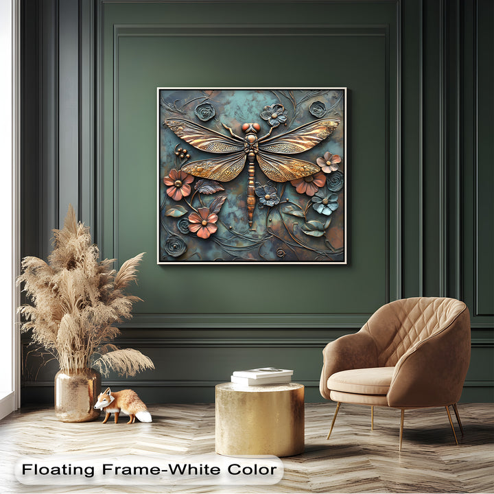 An elegant mood is evoked by this dragonfly floral canvas art prints, featuring a stunning 3D style and rich tones.
