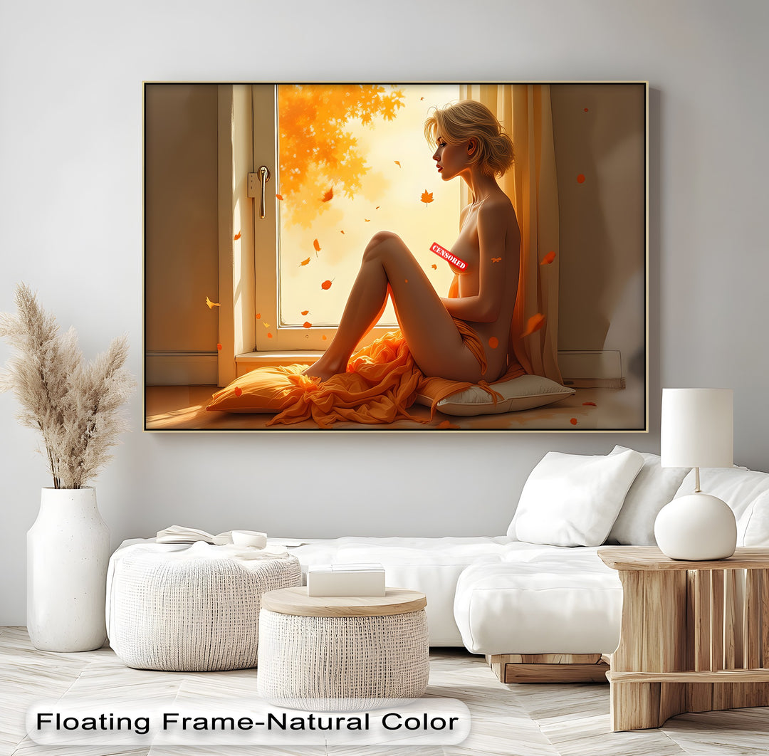 Autumn Glow – Nude Muse by the Window Erotic Canvas Print | Framed Art
