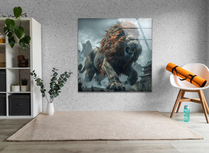 Big Chinese Lion Glass Wall Art stained glass wall art, stained glass wall decor
