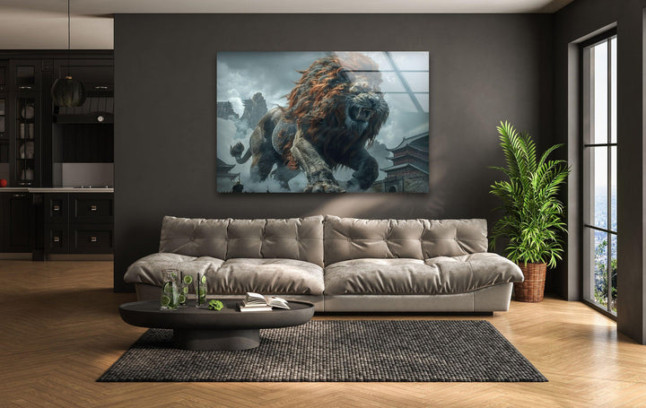 Big Chinese Lion Glass Wall Art glass pictures for Wall, glass prints wall art