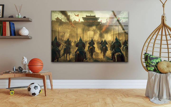 Glaswandkunst mit chinesischen Kriegern