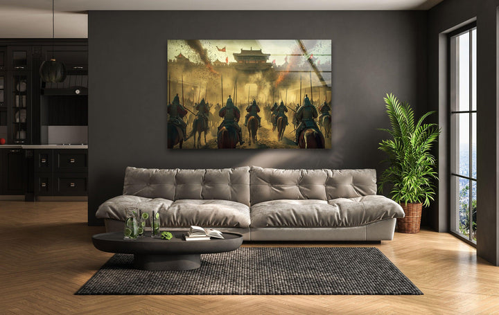 Glaswandkunst mit chinesischen Kriegern