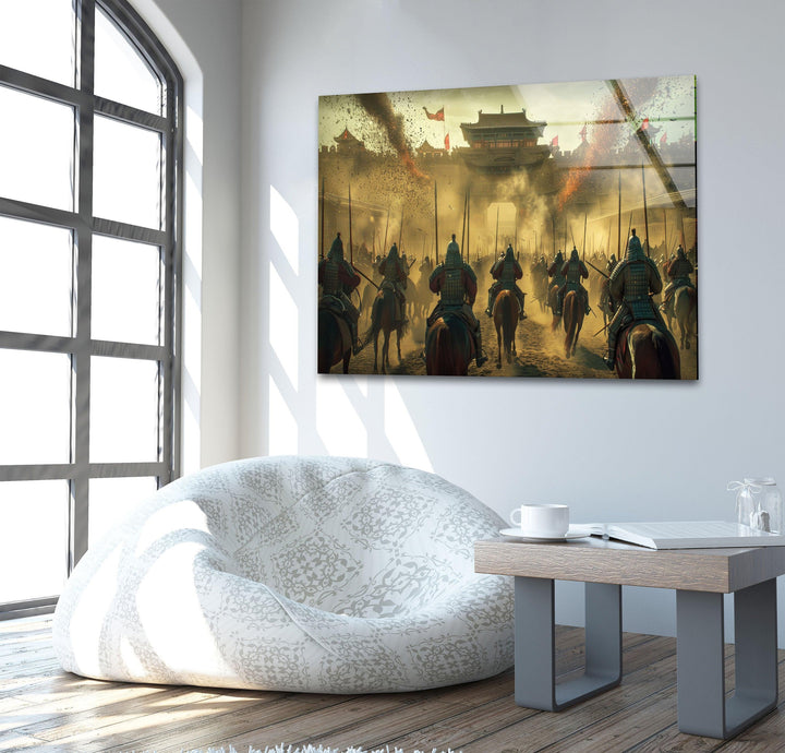 Glaswandkunst mit chinesischen Kriegern