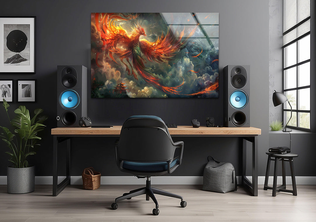 Chinese Phoenix Glass Wall Art glass photo prints, glass picture prints