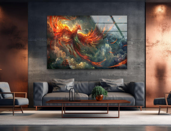Chinese Phoenix Glass Wall Art glass image printing, glass prints from photos