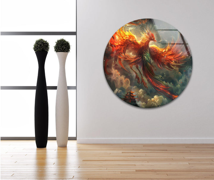 Chinese Phoenix Glass Wall Art photo print on glass, prints on glass wall art