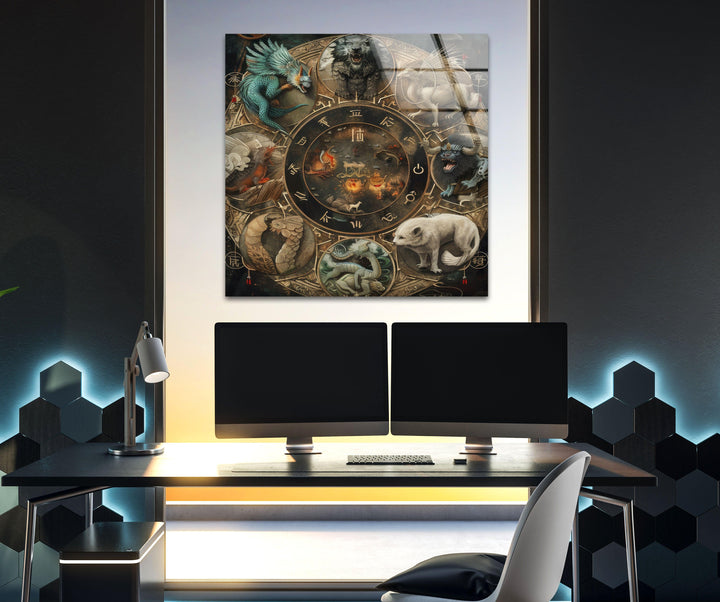 Wandbild aus Glas mit chinesischem Jahreskalender