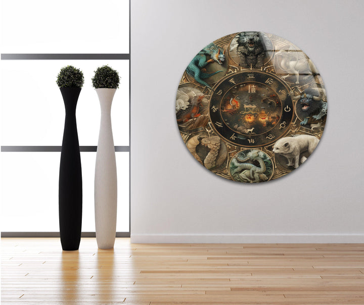 Wandbild aus Glas mit chinesischem Jahreskalender