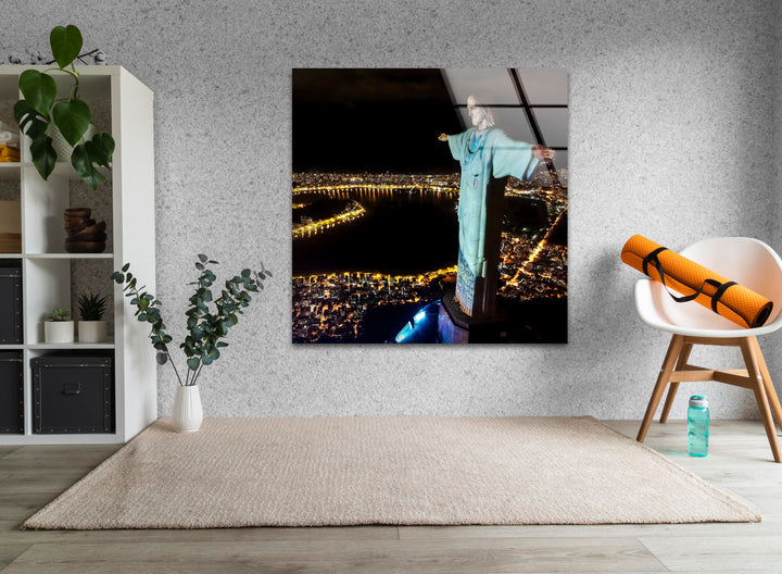 Christ the Redeemer: Rio's Illuminated Landmark Captured on Glass
