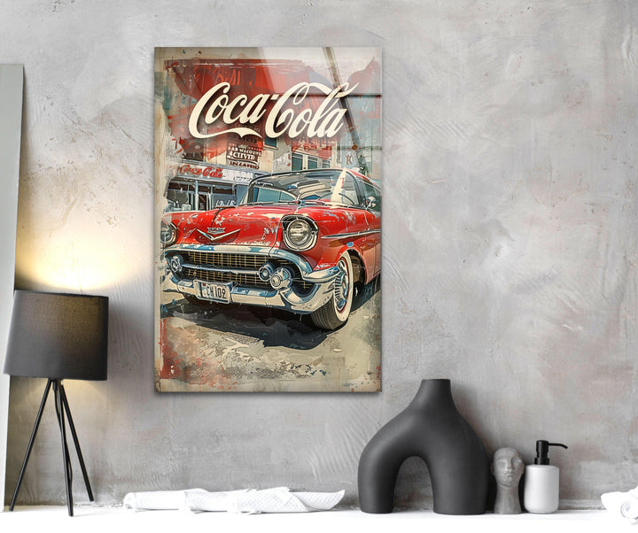 Coca Cola Old Car Glass Wall Art