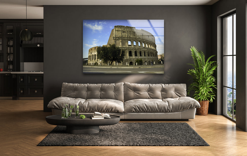 Ancient Glory of the Colosseum: Historic Rome on Glass Wall Art
