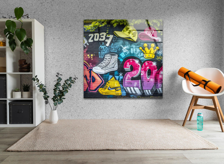 Colorful Graffiti Wall Glass Wall Art art glass wall art, glass wall art pictures
