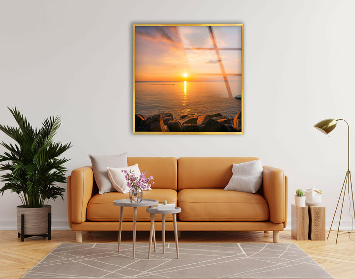 Ocean Serenity at Dusk – A High-Definition Glass Wall Art
